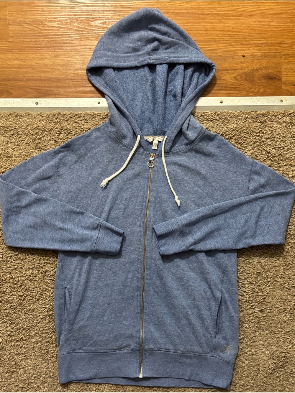 Victoria’s Secret Woman Sm Light Blue Zip-Up Hoodie With Drawstring Graphic Back